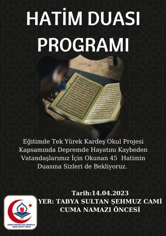 HATİM DUASI PROGRAMI Ümmü Mihcen Kız Anadolu İmam Hatip Lisesi